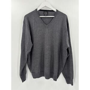 Jos. A Bank Sweater Mens XL Gray 100% Merino Wool Pullover V Neck Knit Casual